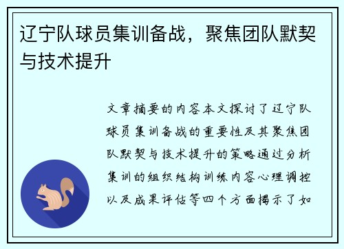 辽宁队球员集训备战，聚焦团队默契与技术提升